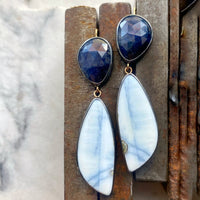 Sapphire Earrings with Opalized Fossilized Wood